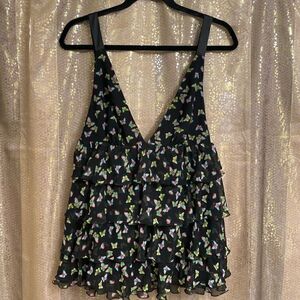 Vintage Victoria’s Secret Black Butterfly Tie Back Ruffle Tiered Top, S